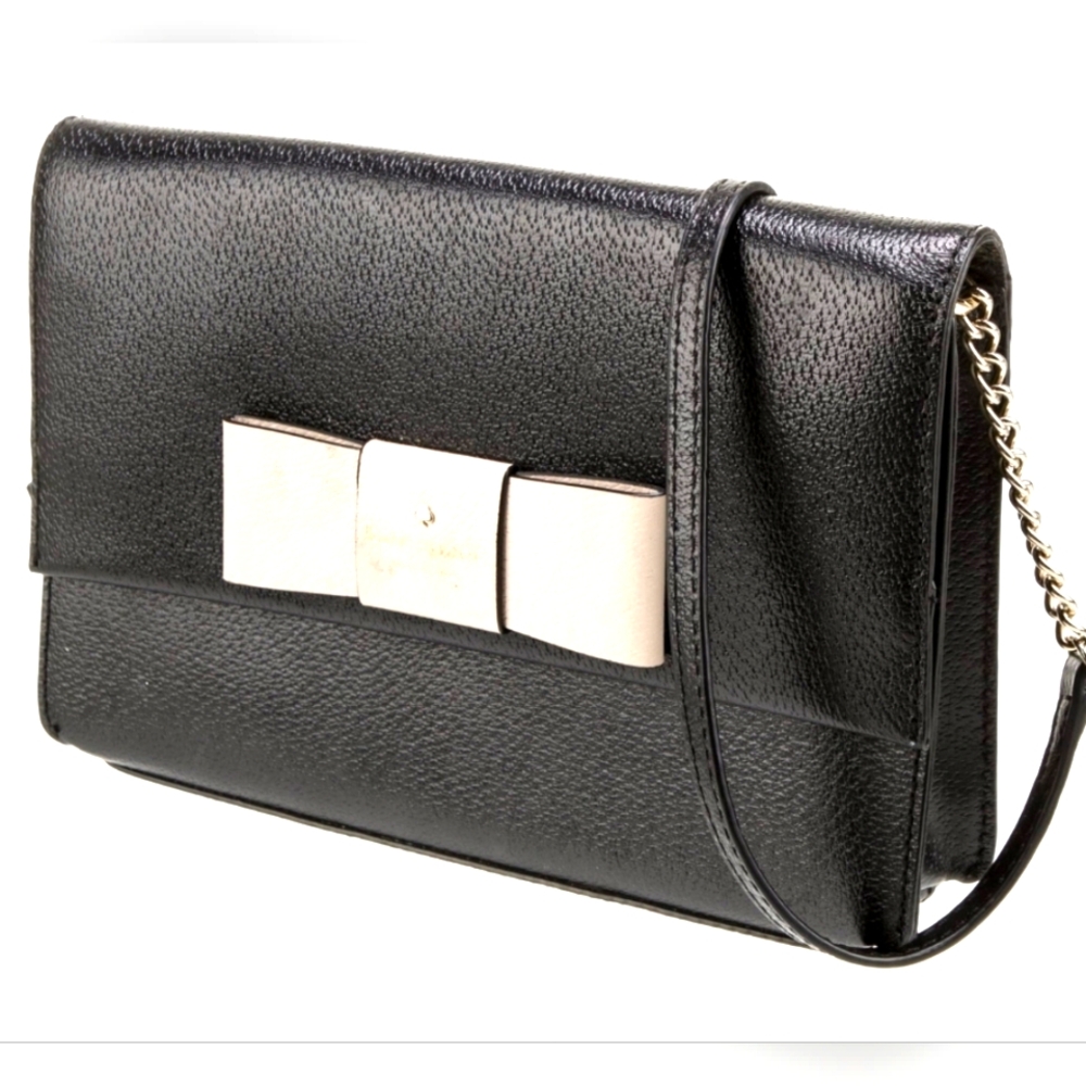 ♤ Kate Spade New York Black Leather Bag with Bow Accent